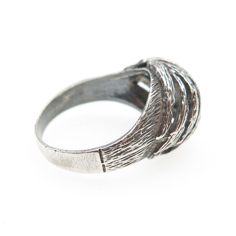 925 Sterling Silver Vintage Modernist Ribbed Dome Oxidized Ring Size 7.25 - Picture 6 of 9
